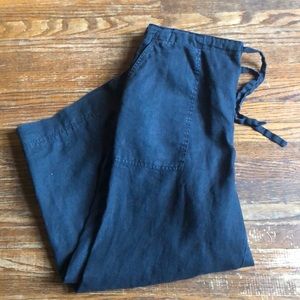 Everlane black, wide leg, ankle cropped drawstring pants.